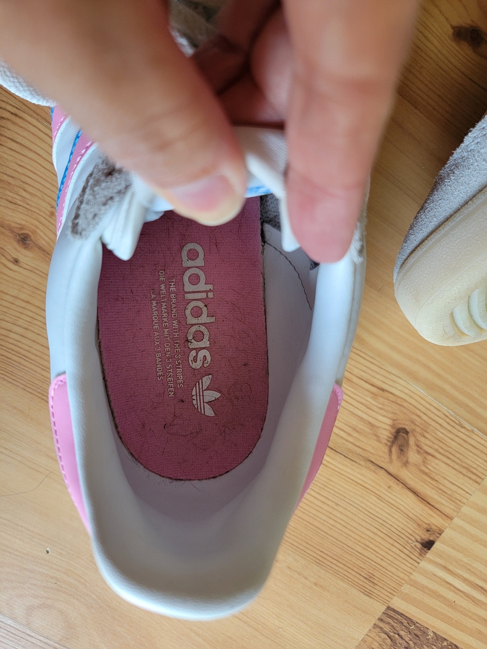 adidas Women's White Sneakers with Pink & Blue Stripes - Picture 8 of 9